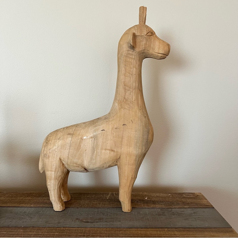 Carved Wooden Giraffe Sculpture
